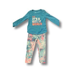 Under Amour Blue "It's A Girl's World" Tee and Legging Set